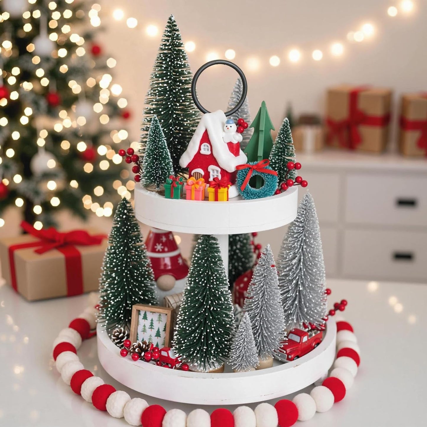 LOVEINUSA 48PCS Mini Bottle Brush Trees and Resin Miniatures for Tabletop Decor - Winter Ornaments and DIY Crafts