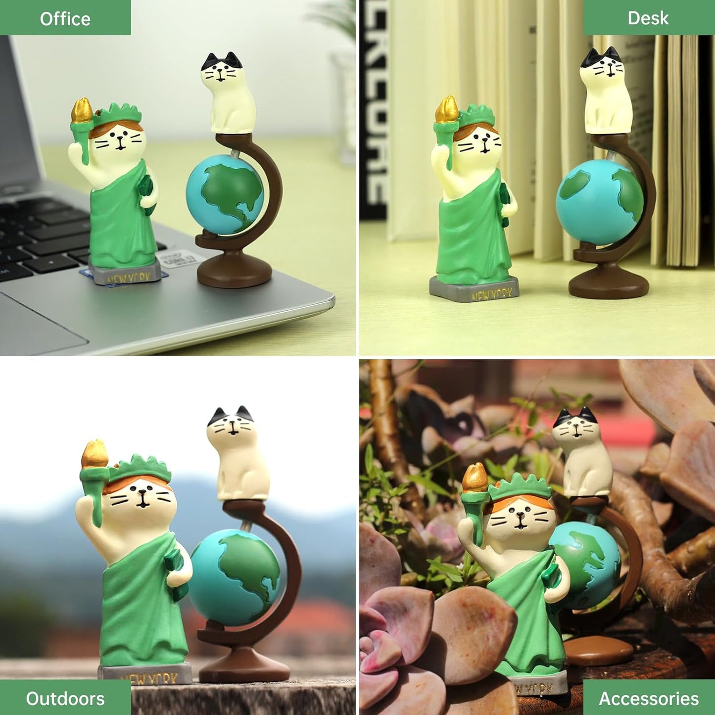 Cute Mini Cat Holding The Torch Figurine Cute Cat Standing on Globe Figurine for Office, Home Decoration Perfect Cute Cat Gift for Cat Lovers