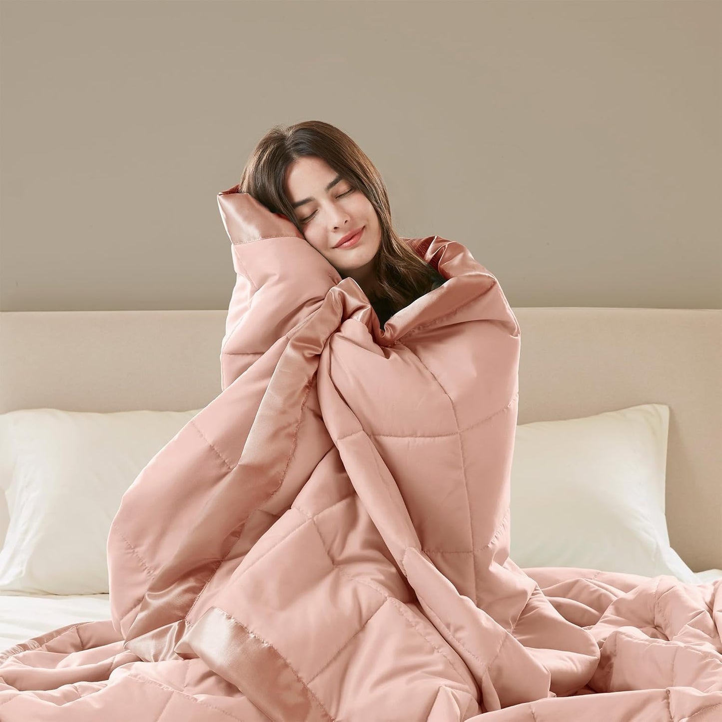 Madison Park Windom Down Alternative Blanket, Premium 3M Scotchgard Moisture Wicking Treatment, Lightweight and Soft Bed Cover For All Season, Satin Trim, Blush Twin