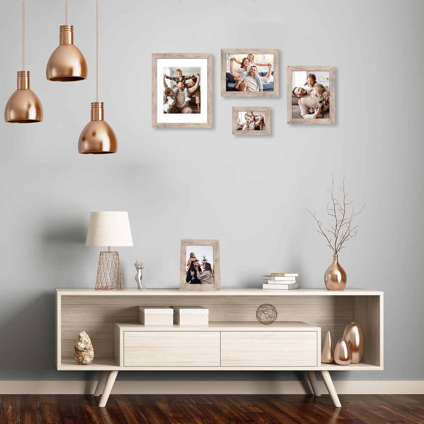 iRahmen 4x6 Picture Frame Set of 4, High Definition Real Glass Smoke Gray Frame, 4 x 6 Wood Photo Frames for Tabletop Display and Wall Mounting