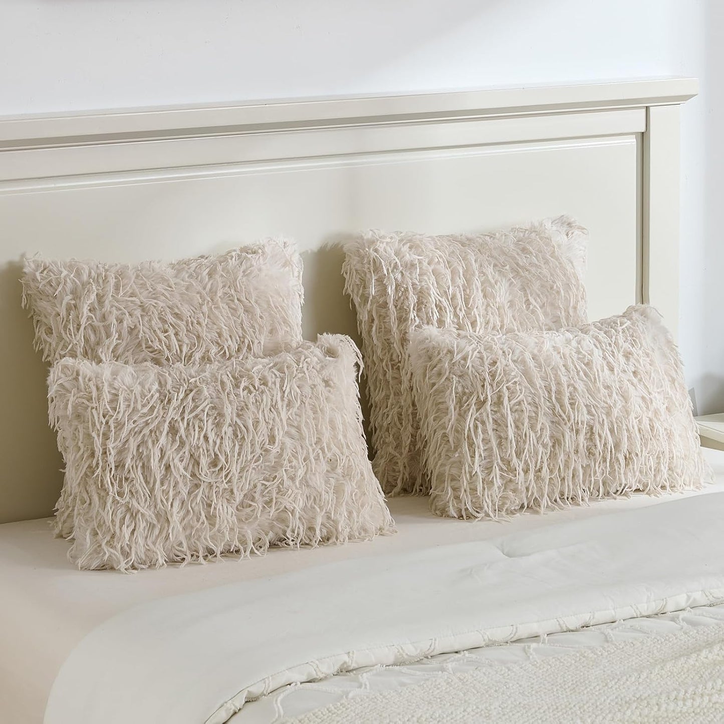 FUTEI Beige Decorative Throw Pillow Covers 26x26 Inch Set of 2,Soft Fluffy Faux Feather Texture Euro Pillow Shams,Modern Home Luxury Decor for Couch Bed Living Room