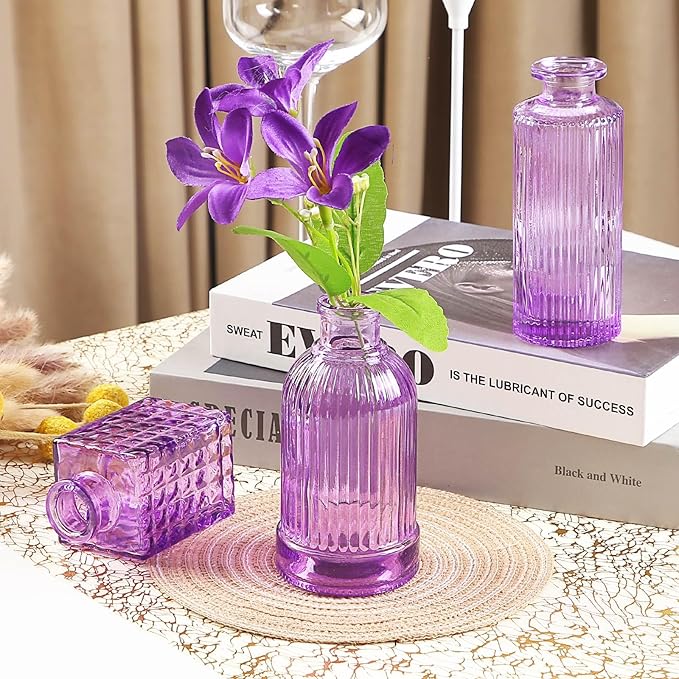 Glass Bud Vases in Bulk Set of 30 Pcs,Small Glass Vases for Flowers as Wedding Centerpieces for Tables,Clear Flower Vases Suitble for Wedding Decorations,Home Decor (Light Purple, 30 pcs)