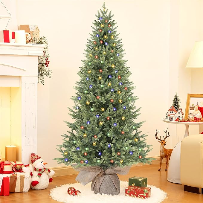 5ft Prelit Artificial Small Mini Christmas Tree with Color LED Lights, Remote Control and Timer, Perfect for Xmas Decorations, Home, Kitchen, Dining Table top, 5FT