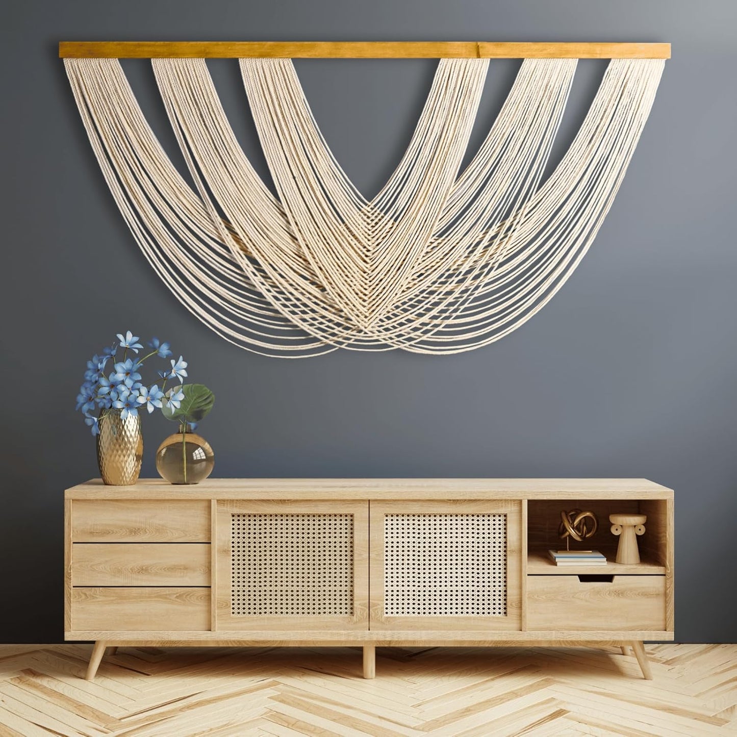 Knots & Beyond Extra Large Macrame Wall Hanging 59" x 33" – Premium Boho Tapestry for Above Bed or Couch, Handmade Yarn Wall Art, Modern Boho Wall Decor for Office, Bedroom, or Living Room, Neutral Fiber Textile Accent