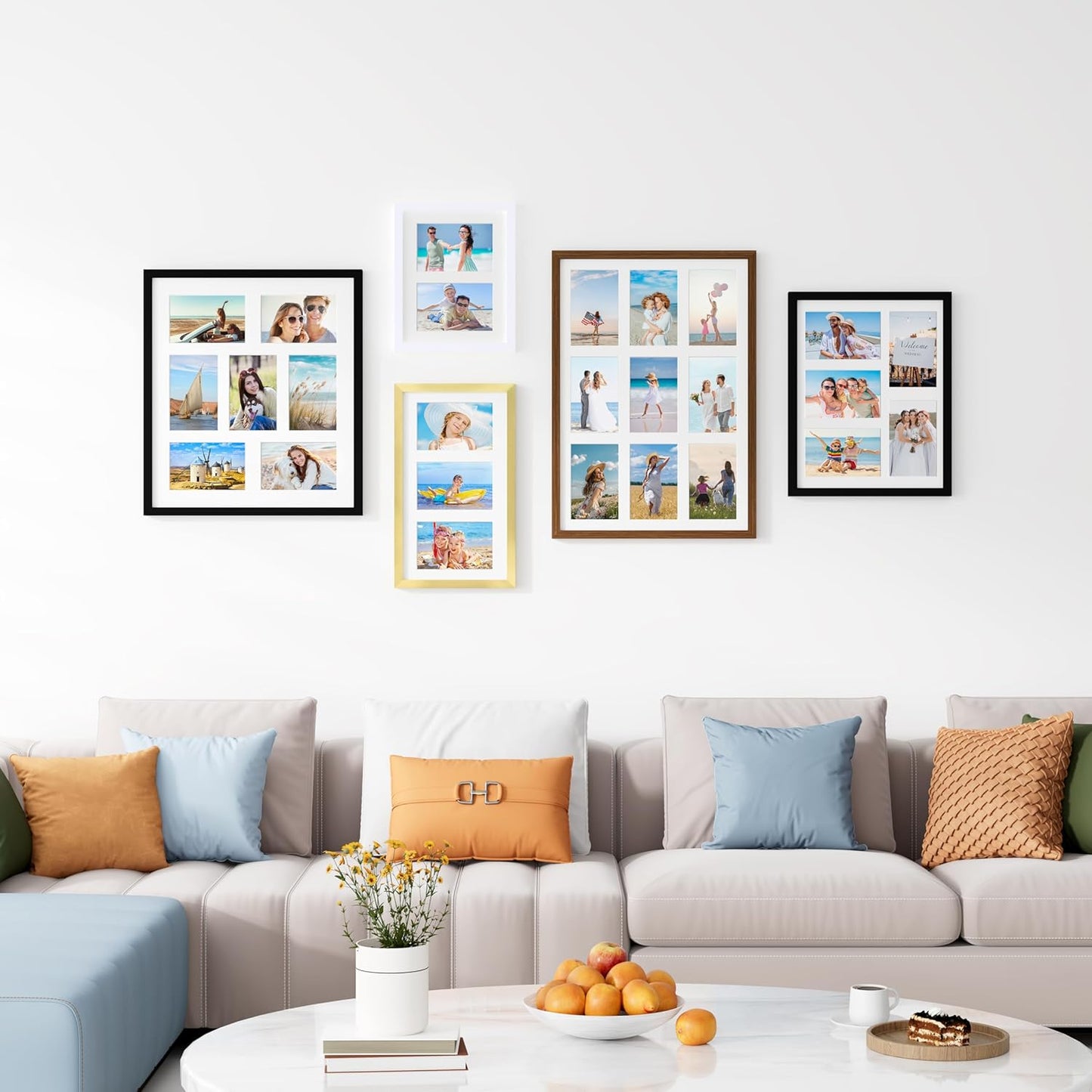 decorUhome 15x17 Picture Frames Collage Wall Decor, Display 7Pcs 4x6 Photos with Mat or 1Pcs 15x17 Unmatted, 7 4x6 Collage Picture Frames for Wall Mounting, Black