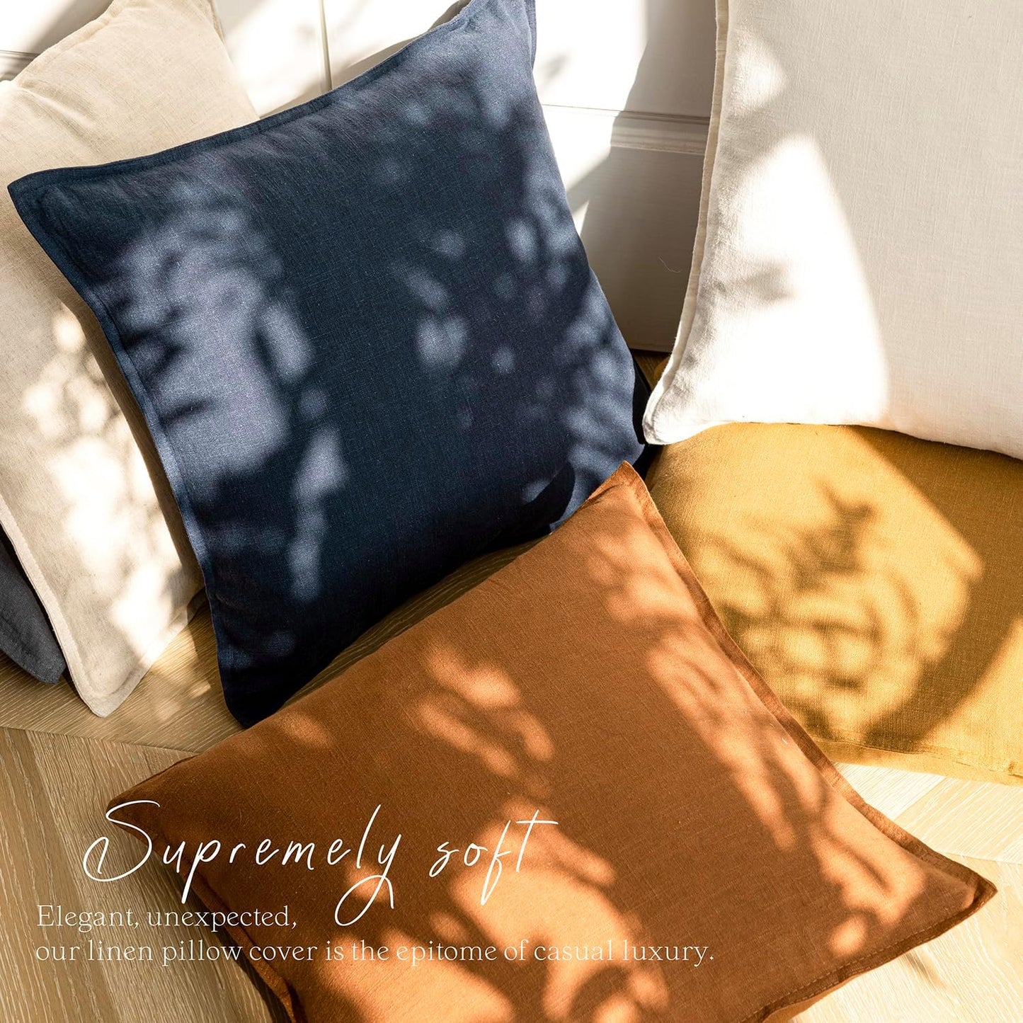 Foindtower Pack of 2, Decorative Linen Soild Throw Pillow Covers Soft Accent Square Cushion Case Boho Farmhouse Pillowcase for Chair Couch Sofa Bedroom Living Room Home Decor 16 x 16 Inch Navy Blue