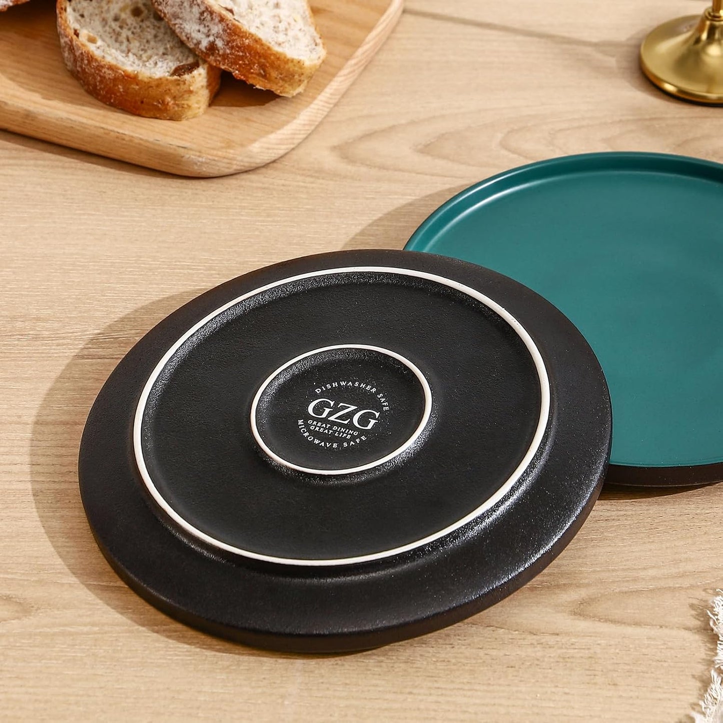 GZG Ceramic Salad Plates Set for 4,8 Inch Stoneware sets,Small Plates for Salads,Desserts,Appetizers,Microwave, Dishwasher,Oven Safe Serving Dish Set,Scratch Resistant,Dark Green