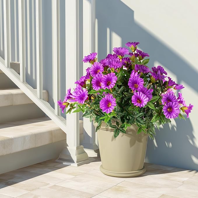 UV Resistant Artificial Petunias 4PCS Fake Flowers 13.3In Artificial Flowers for Outdoors Silk Flowers Fake Hanging Basket Plants Suitable for Outdoor Porch Decor Patio Decor, Dark Purple