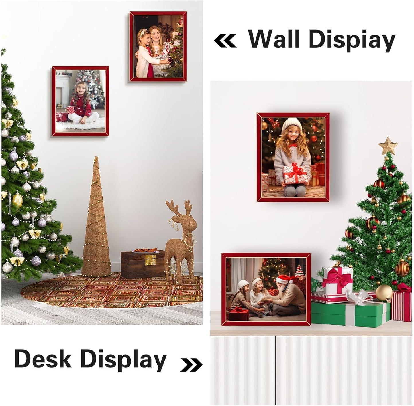 Frametory Enamel Picture Frame - 8x10 Gold Metal Edge Red Enamel Picture Frame With Easel and Velvet Back for Tabletop Display, Bookshelf, 8x10 Wall Decoration, Photo Frames-2 Set