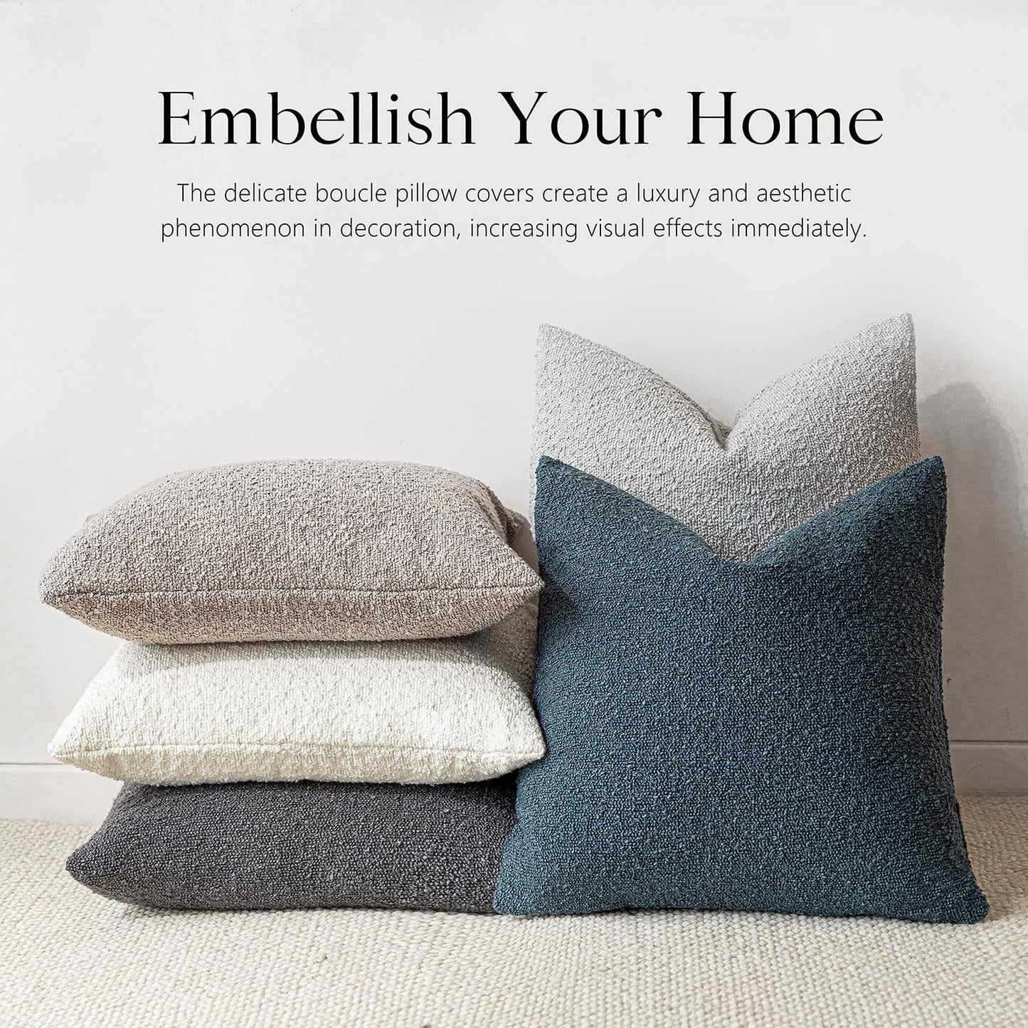 Foindtower Textured Boucle Throw Pillow Covers Accent Solid Pillow Cases Cozy Soft Decorative Couch Cushion Case for Chair Sofa Bedroom Living Room Home Decor, 20 x 20 Inch,Blue