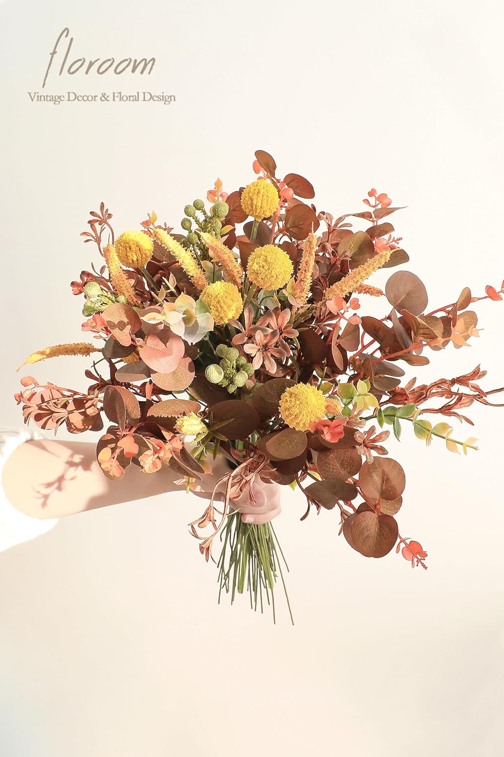 Floroom Artificial Greenery Stems Box Set, 62pcs with 7 Kinds of Faux Greenery Flowers Picks for DIY Bridal Bouquets Wedding Floral Arrangement Table Centerpieces, Terracotta & Amber