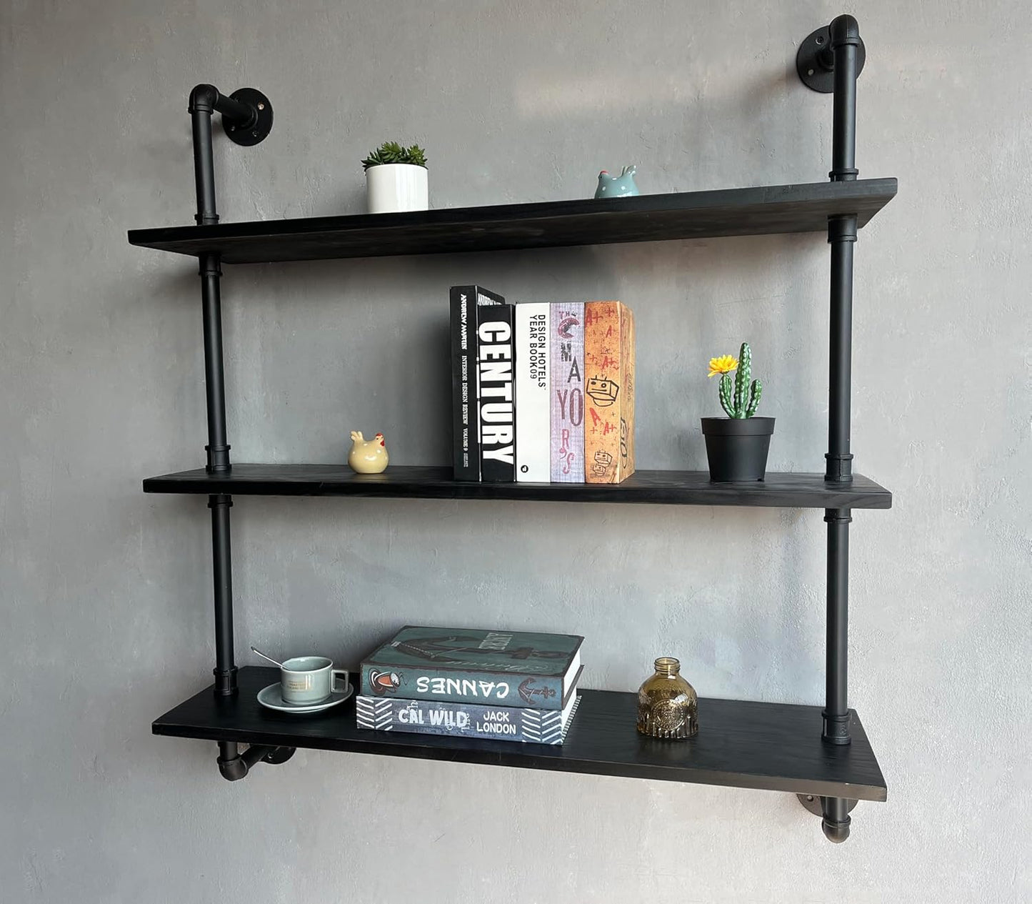 Industrial Pipe Shelf Shelving Bookcase, Wall Mounted Rustic Bookshelf, Floating Bookshelves for Wall,Retro Wood Metal Pipe Industrial Shelves for Living Room