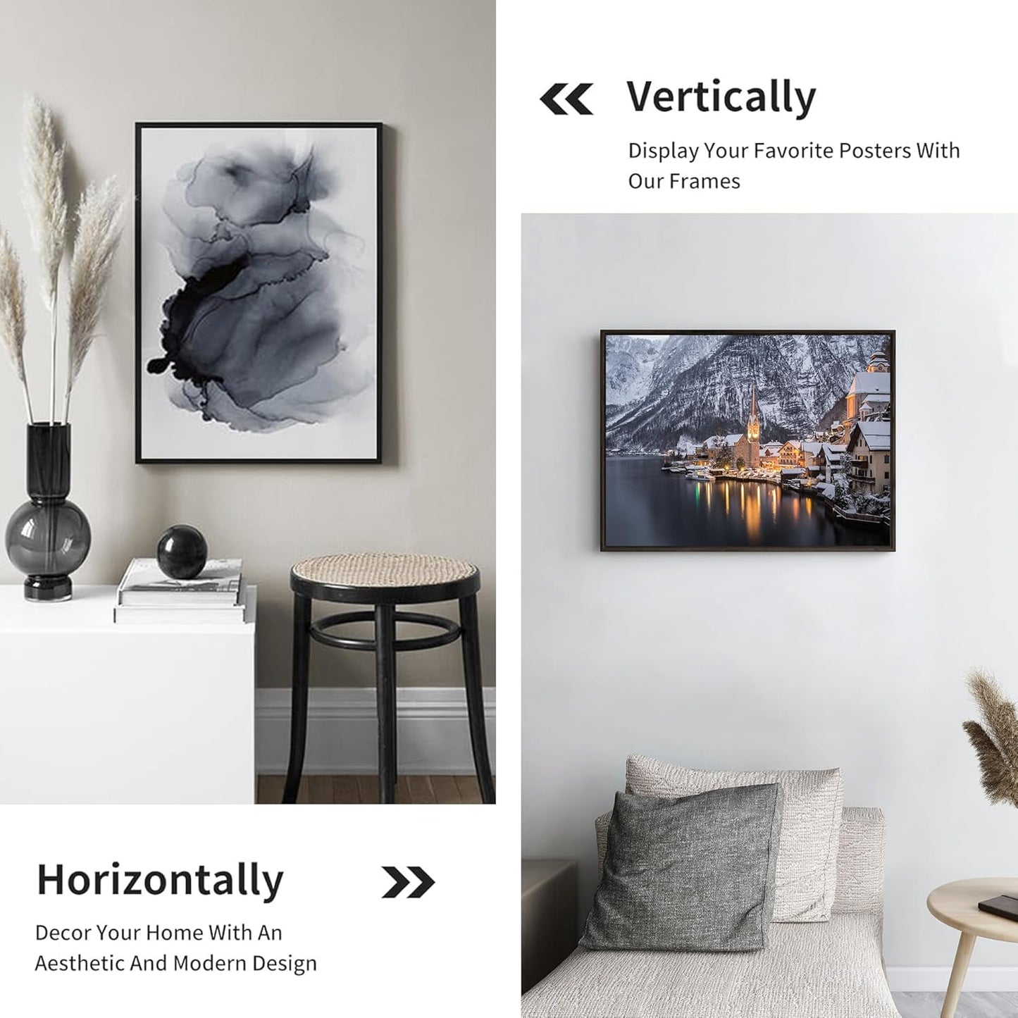 iRahmen 12x18 Picture Frame Set of 2 with Plexiglass, Black Wood Poster Frames for Photo Gallery Wall Mounting Horizontal and Vertical