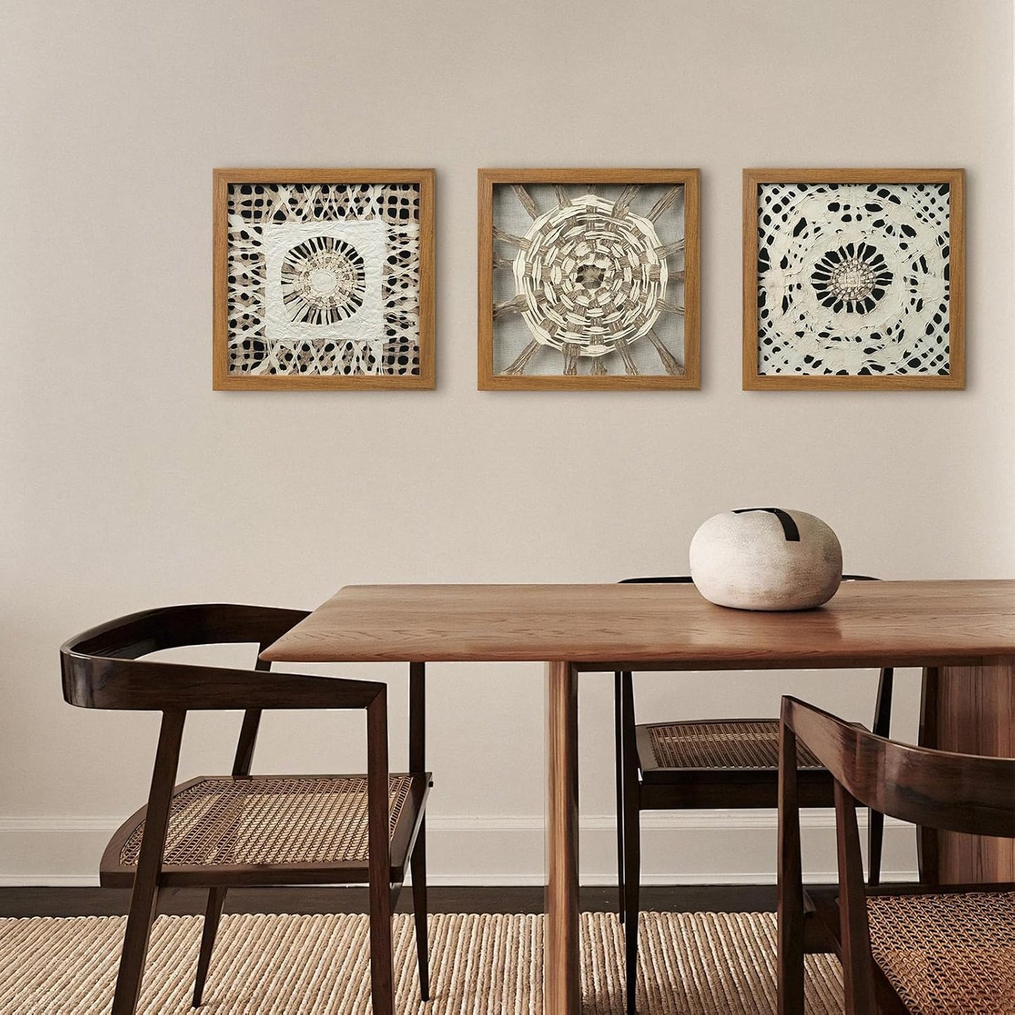 FOLKOR Boho Wall Art Living Room Decor, 12" Abstract Framed Artwork, Handmade Rice Paper Shadow Box Wall Hanging Sculpture for Contemporary Home Office Bedroom Coffee Shop