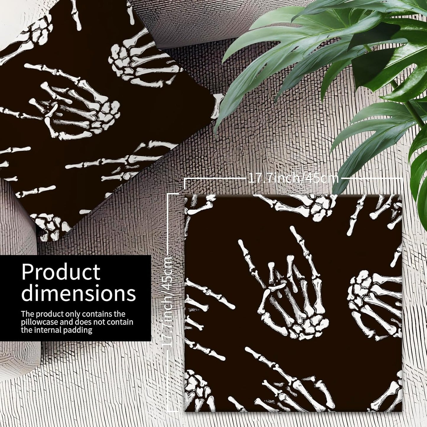 Decorative Throw Pillow Covers 18x18 Inch, Cute Home Decor for Living Room Outdoor Funny Pillowcase Polyester Cushion Case Black Skeleton Hands
