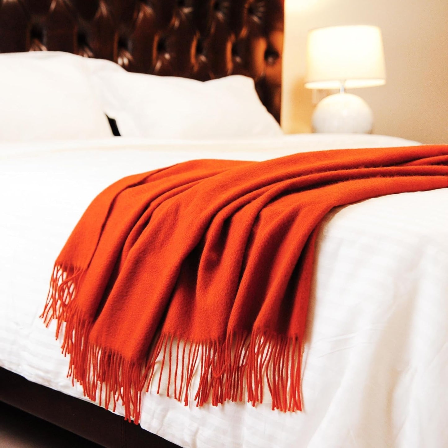 CUDDLE DREAMS Premium Cashmere Throw Blanket with Fringe, Luxuriously Soft (Persimmon)