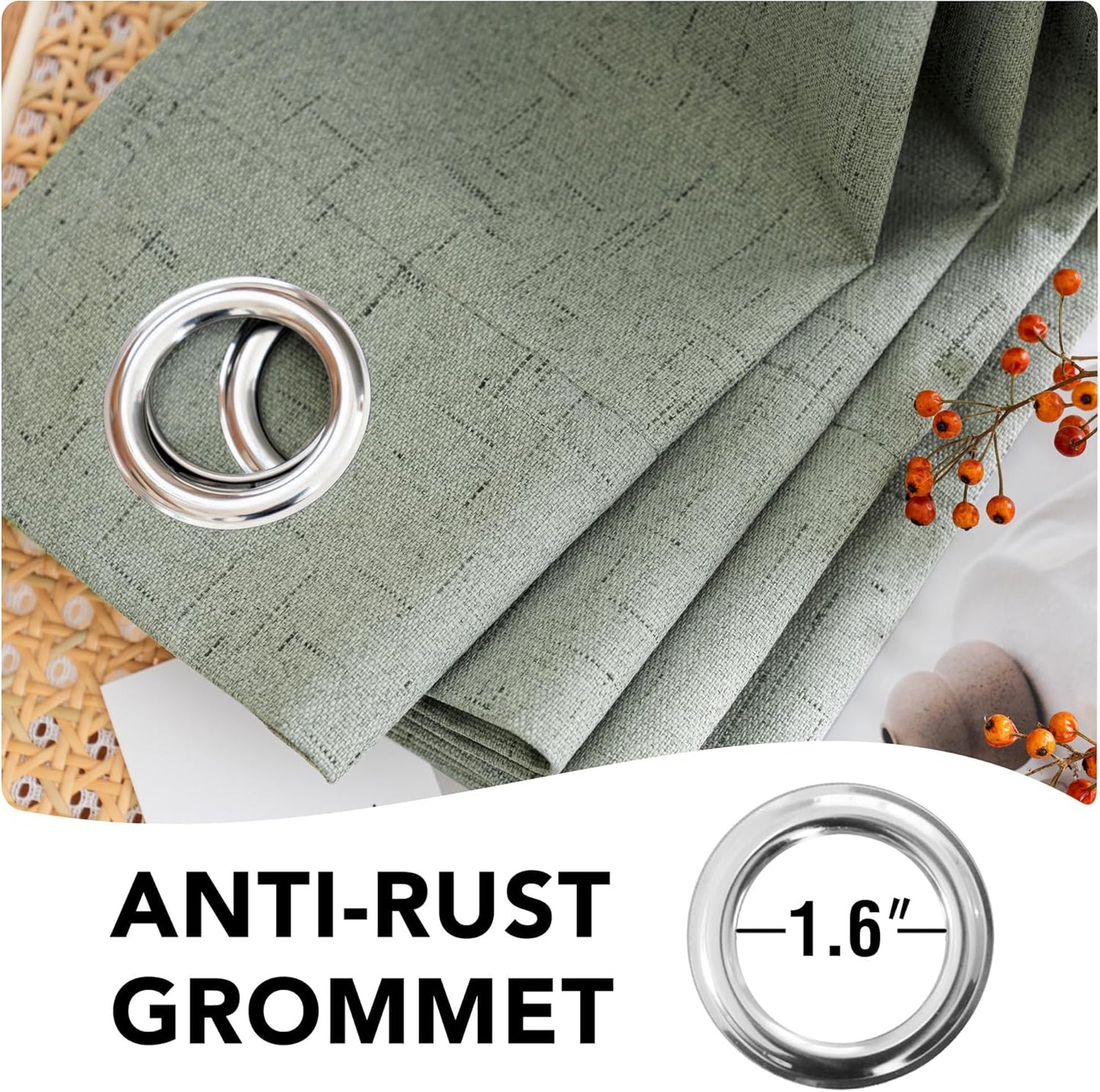 H.VERSAILTEX 100% Blackout Curtains for Bedroom Thermal Insulated Linen Textured Curtains Heat and Full Light Blocking Drapes Living Room Curtains 2 Panel Sets, Green Bay, 52x72 Inch