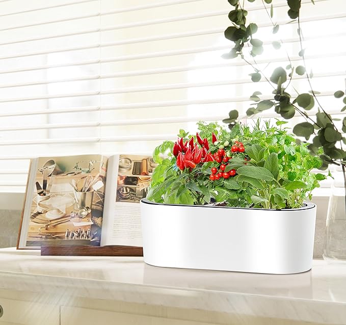 SAROSORA 16" Oval Self Watering Planter with Water Level Indicators for Plants & Flower Home Garden Outdoor Indoor Succulent | Herb pots | Window Box (1, Oval, White)