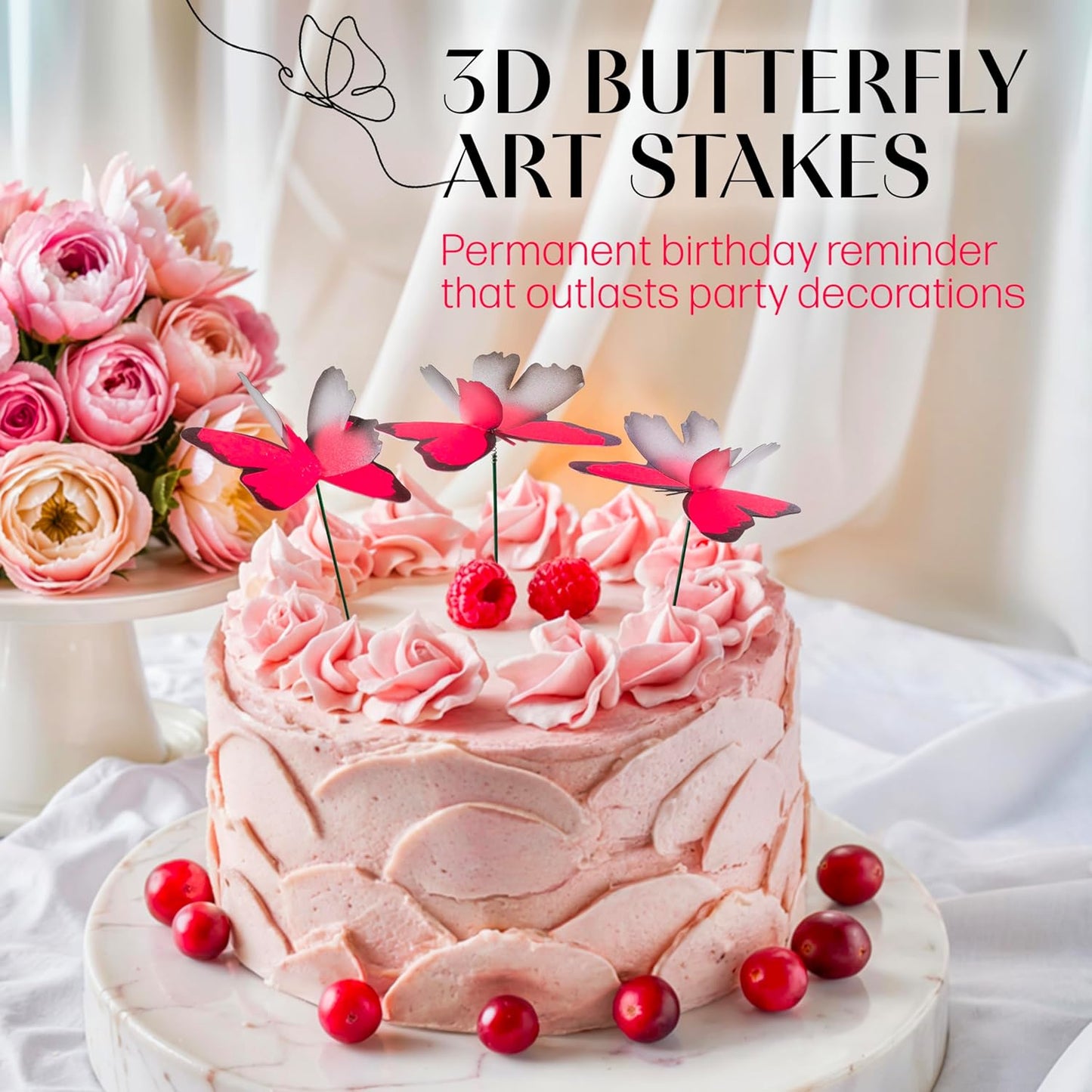 Handmade Butterfly Garden Stakes – Set of 7 Glowing Pink Decorative Butterflies Idea for Garden & Nature Lovers – Outdoor & Indoor Garden Decor – Air Aquarium Handmade by Kushner