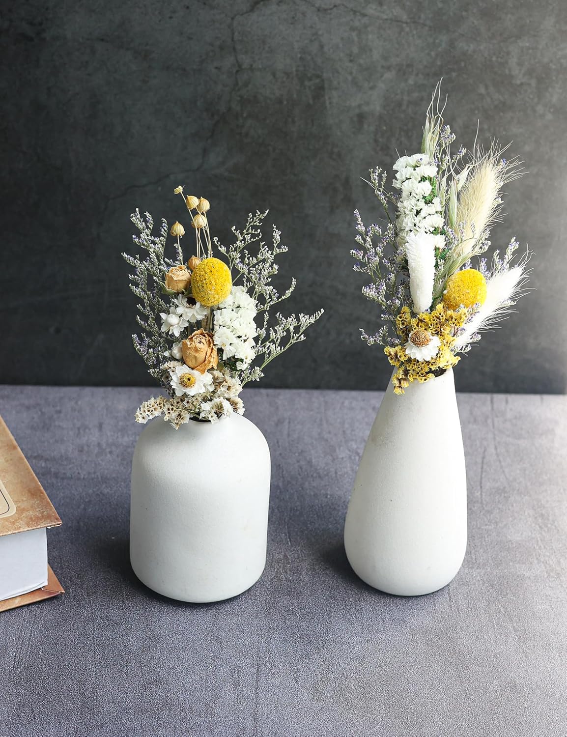 Mini Dried Flower Bouquets (Pack of 6), Dried Flower Bouquets for Card and Wedding Favour Box fillers, boutonnieres for Groomsmen and Groomsmen, Dried Cake Flowers(Yellow)