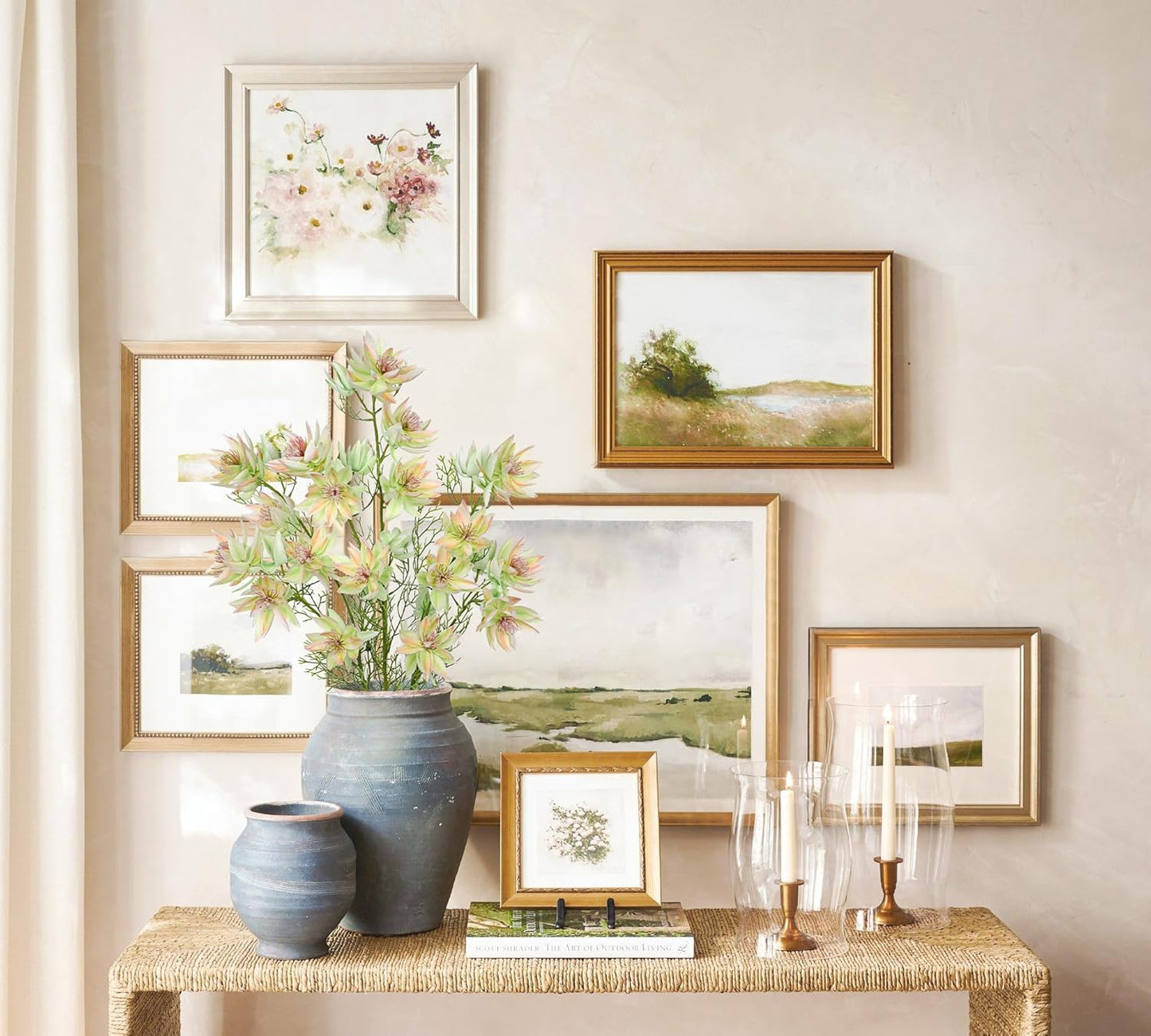 Hollyone 3Pcs Green-Pink Artificial Flowers Silk 26.3" Fake Protea Flower with Long Stem Faux Flowers Arrangement Branch with 6 Heads for DIY Wedding Party Centerpiece Floral Bouquets Table Home Decor