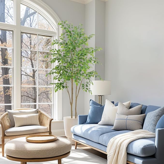 Tall UV Resistant Ficus Tree Artificial,7ft(84in) Realistic Texture Potted Faux Ficus Tree, Fake Trees Indoor Outdoor for Home Office Living Room Bedroom Foyer Porch Decor.