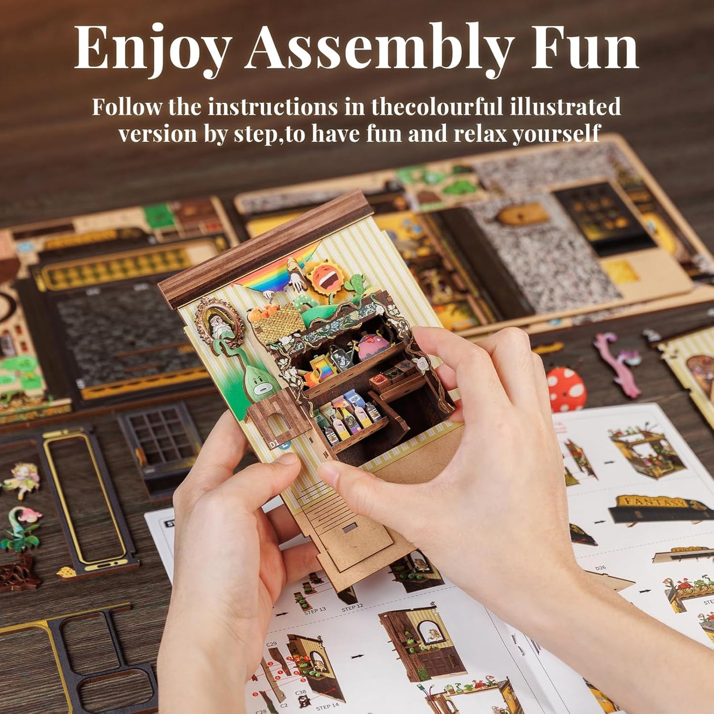 Cutefun Book Nook Kit, DIY Miniature House Kit for Beginners, Book Nook Kits for Adults, Wooden Dollhouse for Bookshelf Decor, Gifts for Family & Friends (Fantasy Plant Shop)