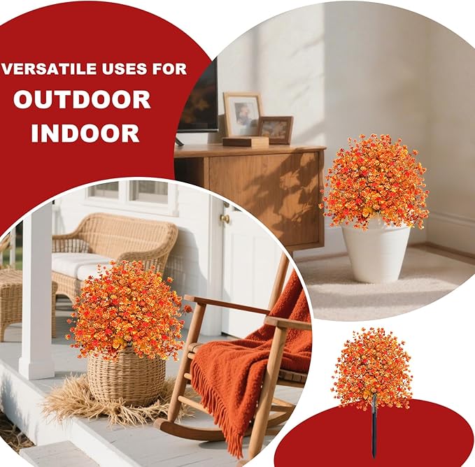 2 Pack Artificial Boxwood Topiary Ball Trees with Fall Flowers & Ground Spikes for Outdoor, UV Resistant Artificial Shrubs Faux Plants Fake Bushes Look Real for Garden Porch Yard Patio