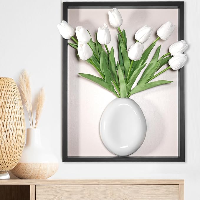 yimido Plant Picture Frame Wall Decor – Wall Planters for Indoor Plants, 3D Wall Art Frame with Ceramic Vase and Artificial Tulips, Hanging Plant Holder for Living Room, Bedroom, Hallway, Black