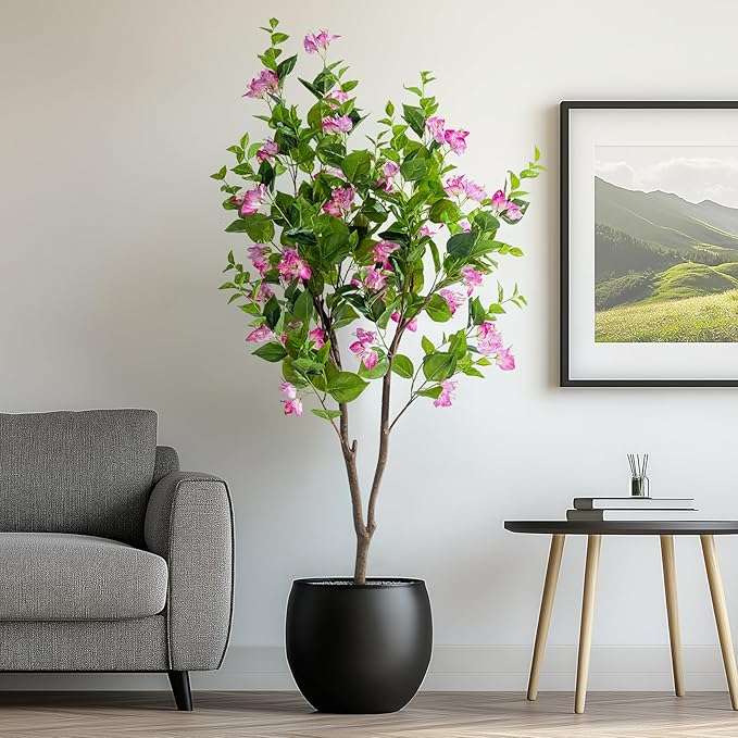5FT Artificial Bougainvillea Tree Artificial Tree Tall Potted Fake Bougainvillea Trees for Outdoor Indoor Lifelike Potted Faux Plants with Wood Trunk and Flowers Office Wedding Home Decor