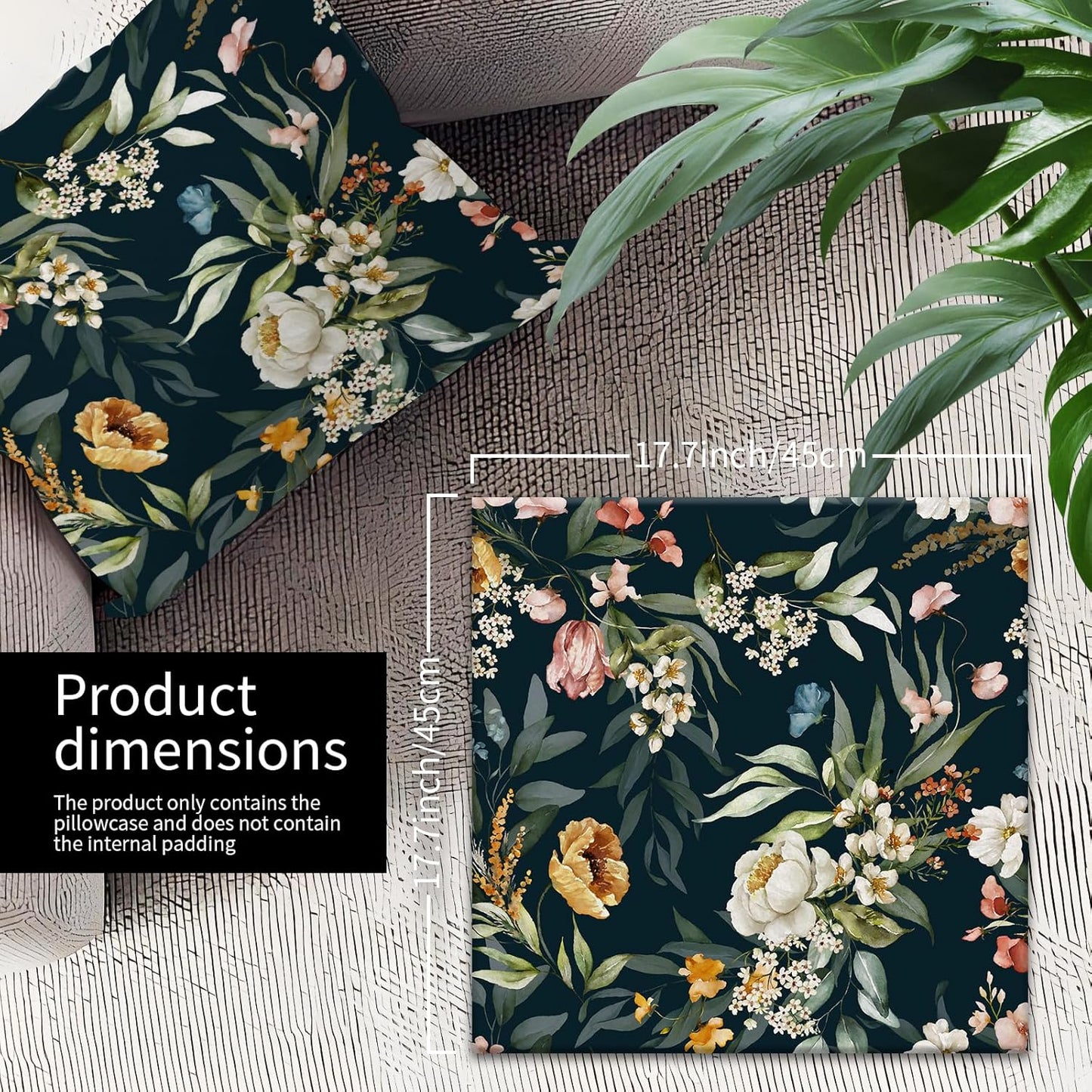 Decorative Throw Pillow Covers 18x18 Inch, Cute Home Decor for Living Room Outdoor Funny Pillowcase Polyester Cushion Case Dark Floral Navy