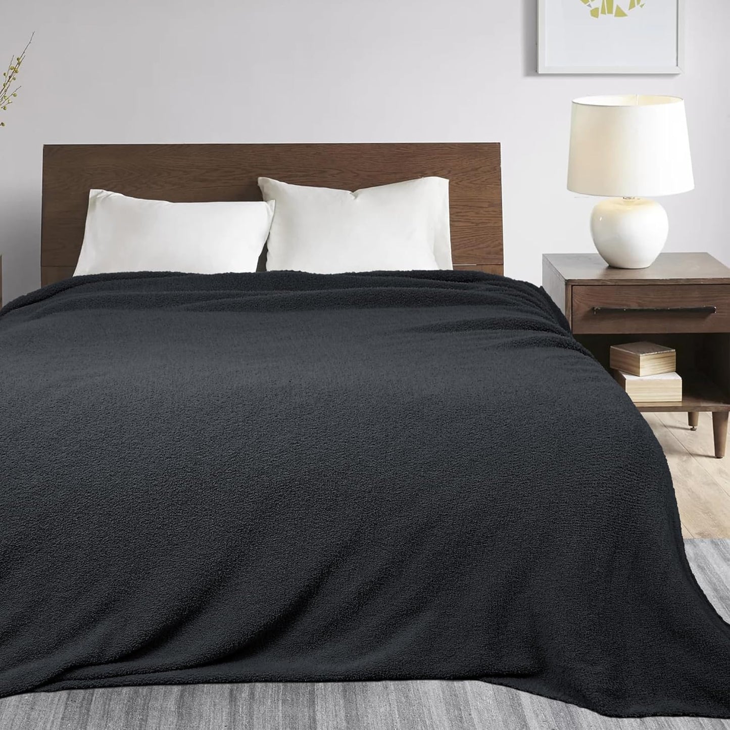 JOOJA Cream White Blanket Warm Queen Size Fuzzy Knitted Blanket, Oversized Luxury Bed Blankets, Soft Queen Blanket for Bed, Lightweight Plush Blanket for Cozy Nights (Charcoal Grey, 90x90)