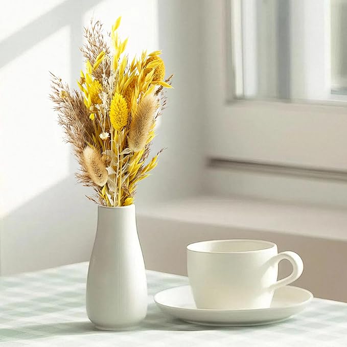 120 Pcs Fall DIY Natural Dried Flowers Set Crafts Mini Dried Florals with Stems Bouquets for Vase Floral Arrangement Handcraft Door Hanging Wreath Table Centrepieces Thanksgiving Decor(Yellow)