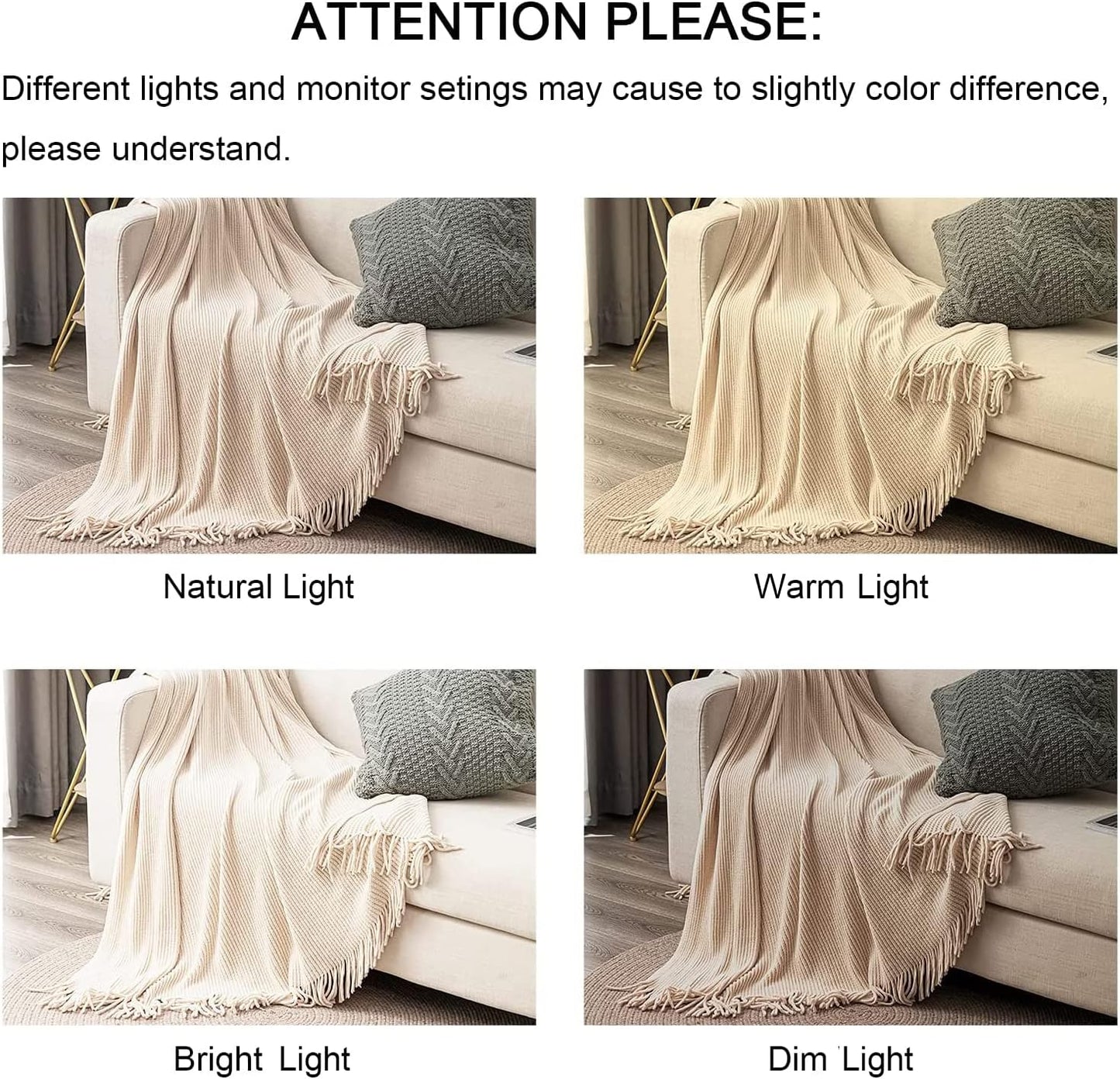 lifein Throw Blanket for Couch, Soft Boho Decor Bed Throw,Cozy White Chenille Knitted Small Farmhouse Lightweight Throw(White/Cream,50 * 60")