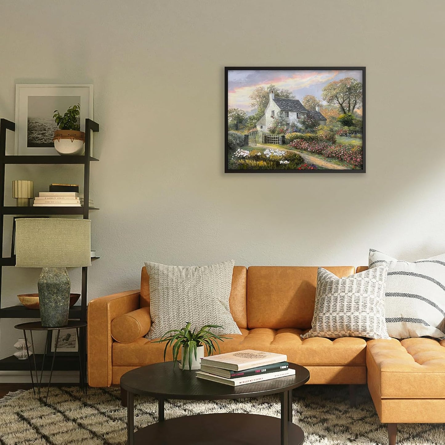 French Country Oil Painting Wall Art Farmhouse Cottage Garden Posters 12x16 inch Black Framed Classical Vintage Nature Landscape Prints for Living Room Bedroom Wall Decor