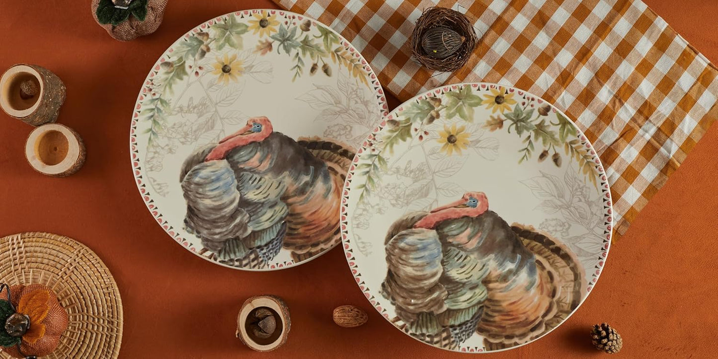 Bico Blessing Season Dinner Plates Set of 4, 11 Inch Large Ceramic Plates for Pasta, Steak, Stylish Serving Dishes, Microwave and Dishwasher Safe, Gift for Housewarming and Thanksgiving