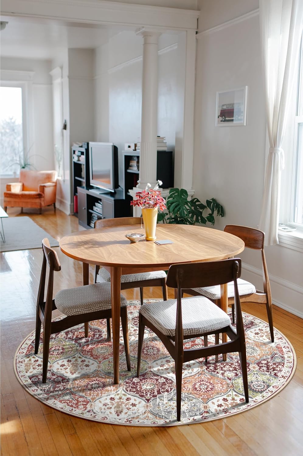 Lahome Moroccan Trellis Washable Round Area Rug, Soft Round Rugs 6ft Ultra-Thin Non-Slip, Vintage Large Circle Carpet for Bedroom Living Room Kitchen Nursery, Orange/Terracotta