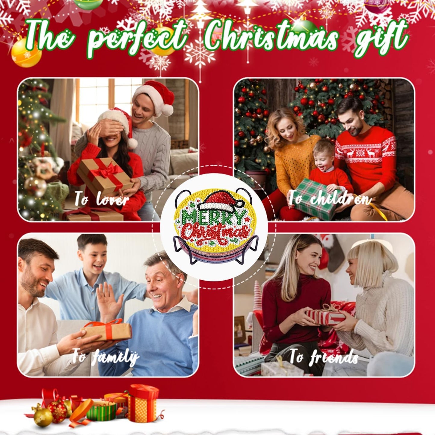 DOZEEZOP 6 PCS Christmas Diamond Art Coasters Kit, Diamond Painting Coasters with Holder, Fall Diamond Art Kits for Adults Beginners, Arts and Crafts Supplies Cute Cartoon