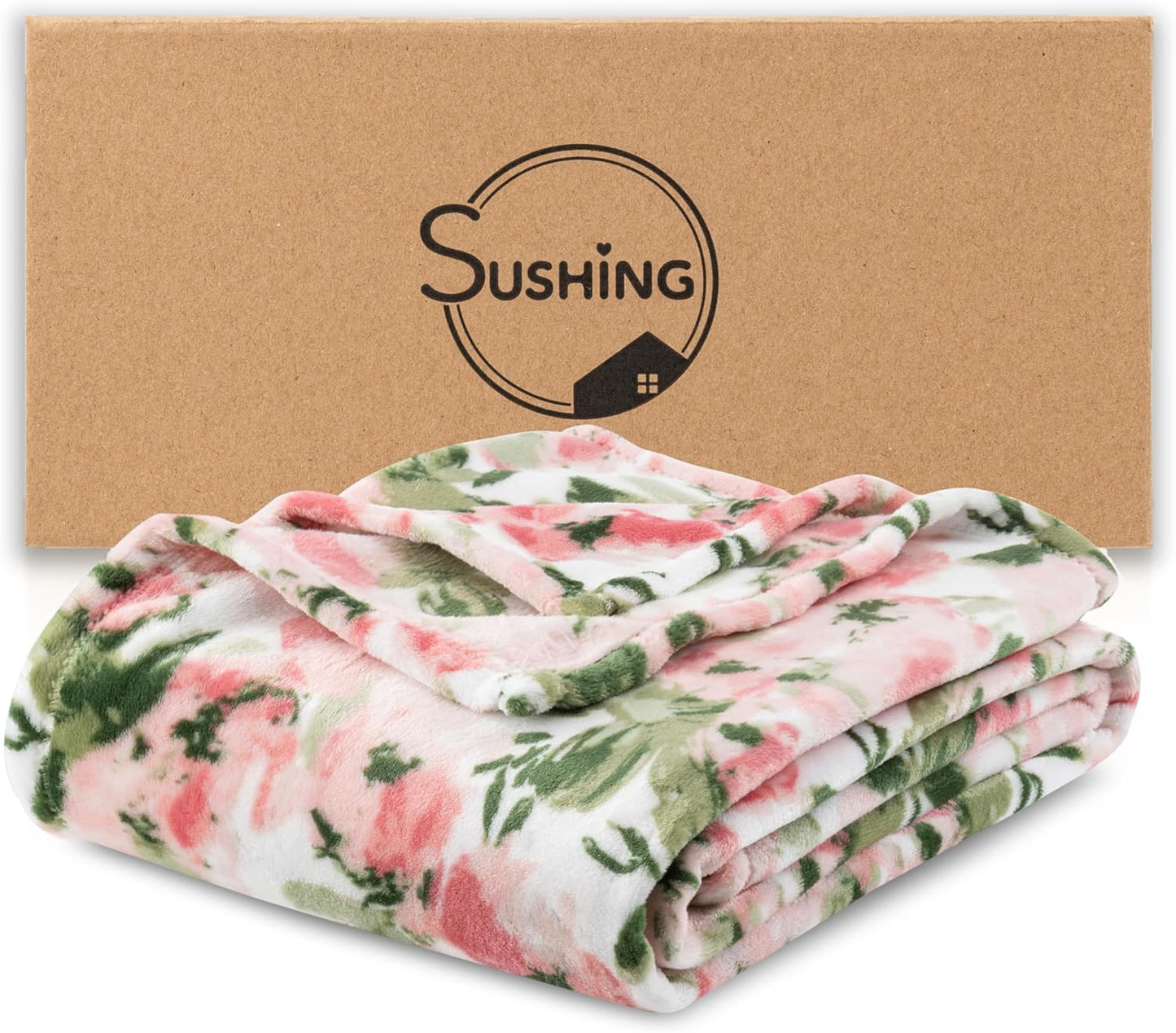 Luxury Printed Fleece Warm Blanket, Soft Lightweight Velvety Plush Throw for Couch and Bed, Cozy Comfy for All Seasons(Ivory Pink Flowers, 70×90 Inches)