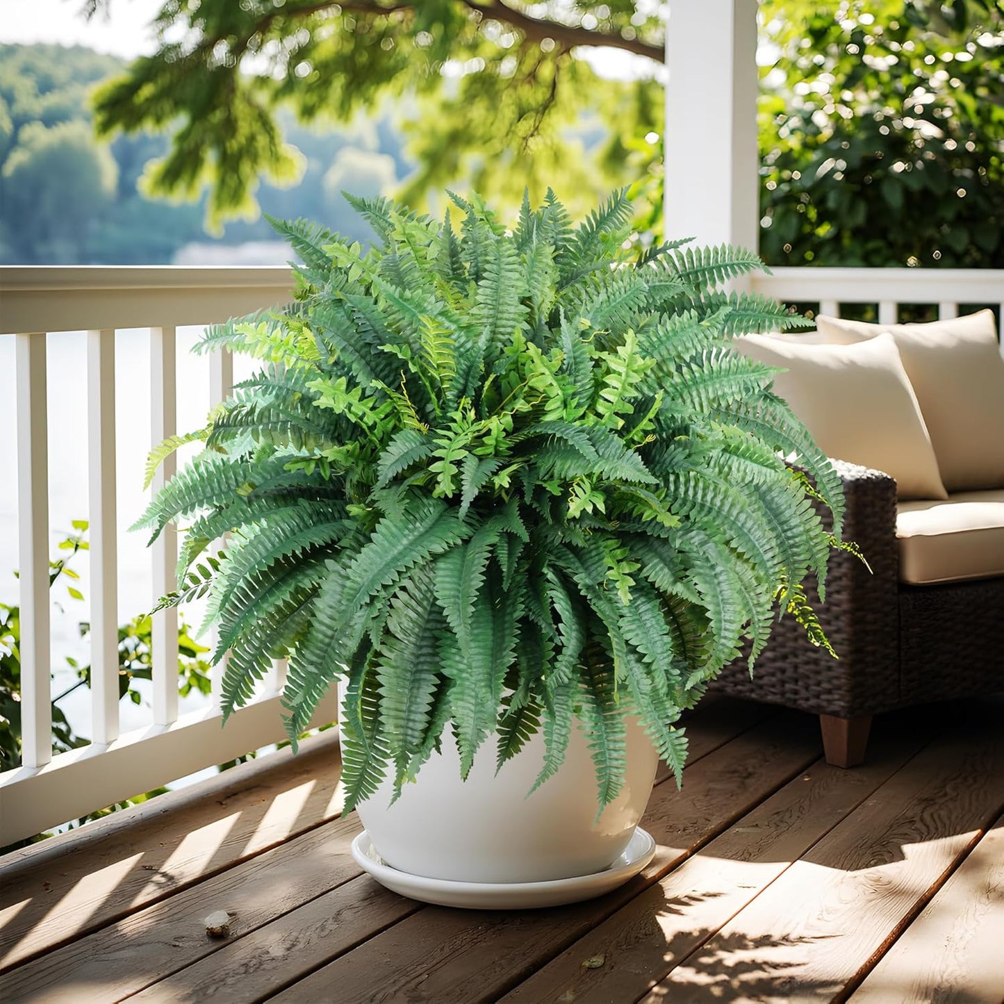 Fake Ferns Artificial Ferns for Outdoors Large Faux Ferns UV Resistance for outdoor Large Planter 25.6In Realistic Artificial Boston Fern Plants for Garden Balcony Terrace Decor,4Pack,60Leaves