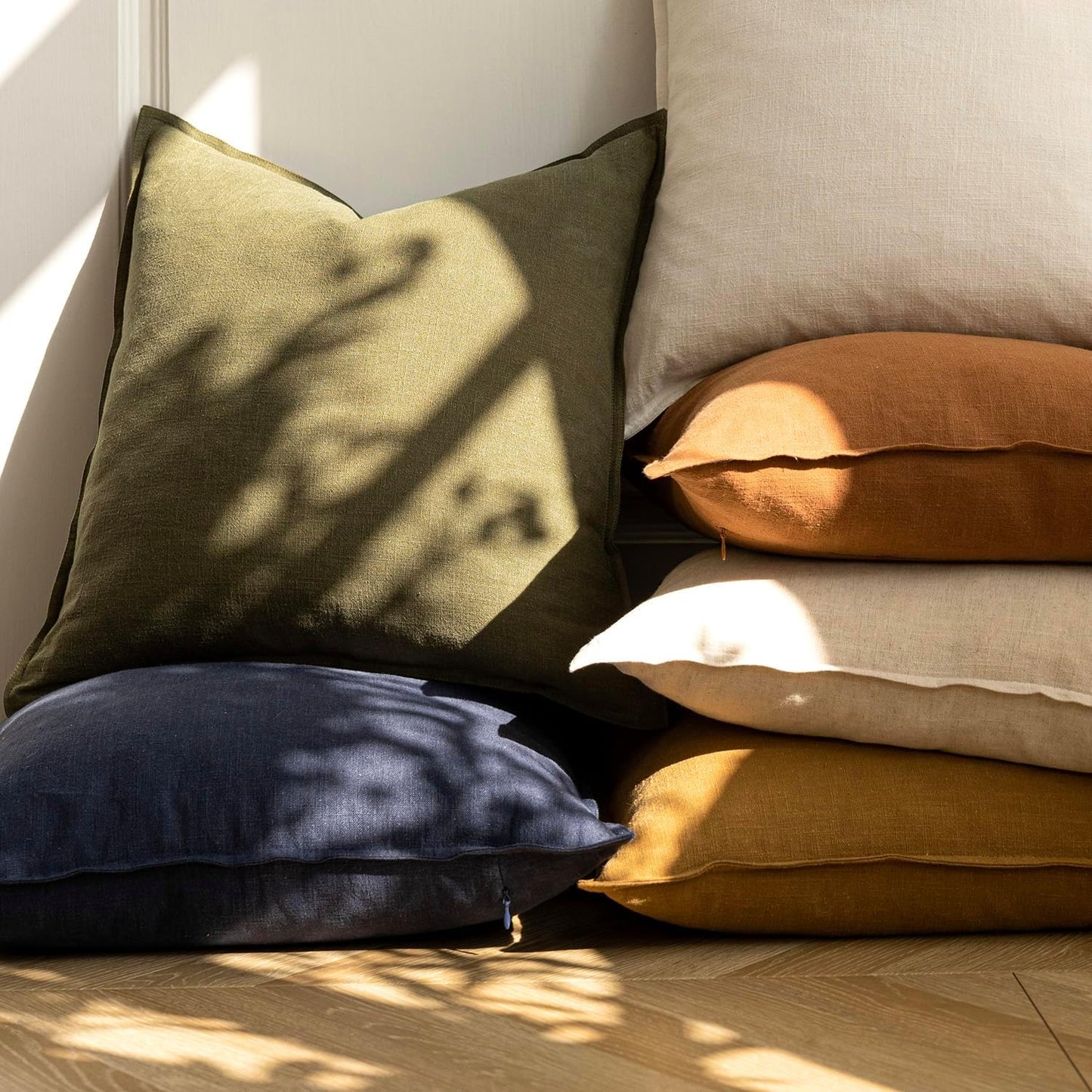 Foindtower Pack of 2, Decorative Linen Soild Throw Pillow Covers Soft Accent Cushion Case Boho Farmhouse Pillowcase for Chair Couch Sofa Bedroom Living Room Home Decor 26 x 26 Inch Olive Green