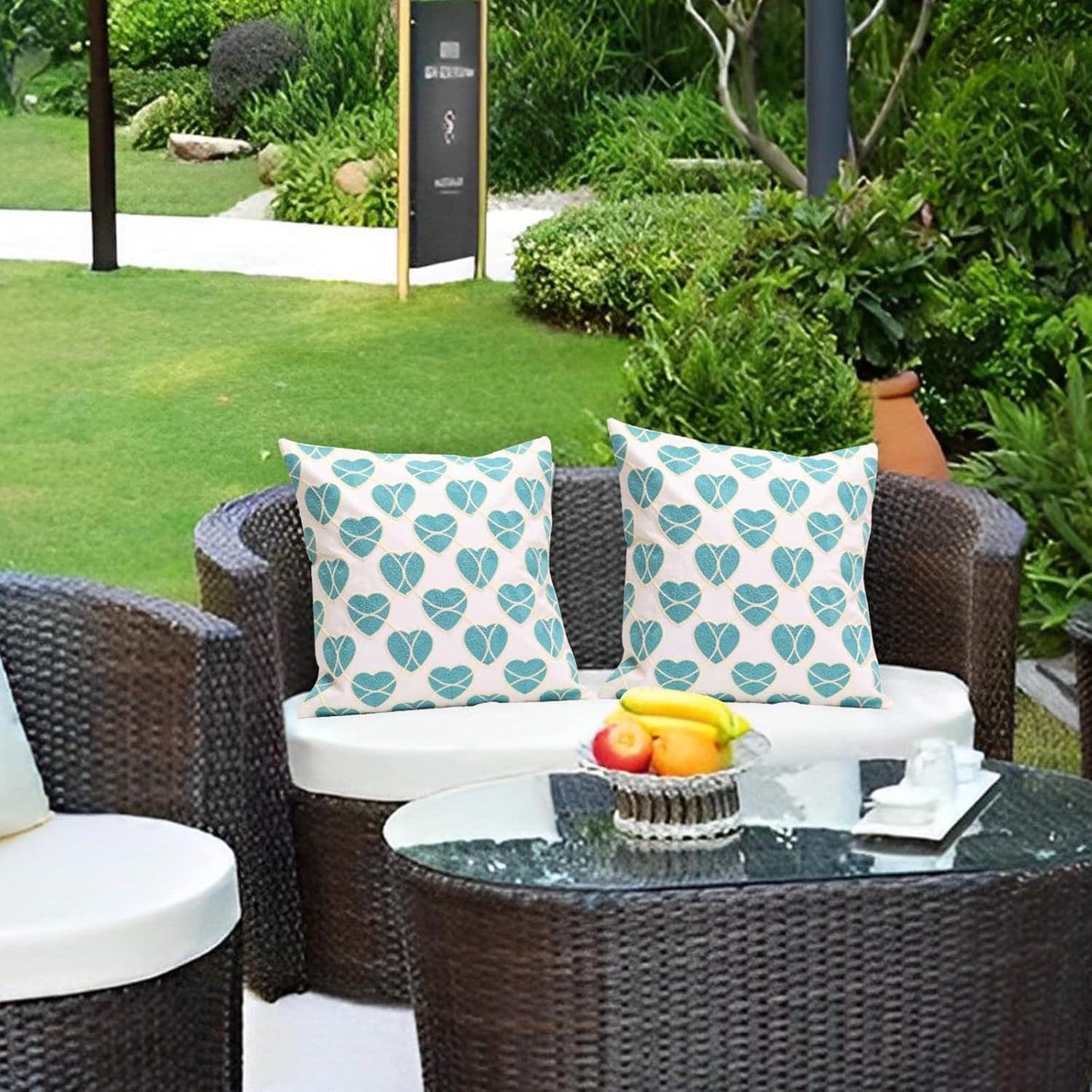 1 PCS Embroidered Throw Pillow Cover Home Decoration Cotton Decorative Square Cushion Cases for Home Sofa Bed and Chair 18 x 18 Inch (Sky Blue)