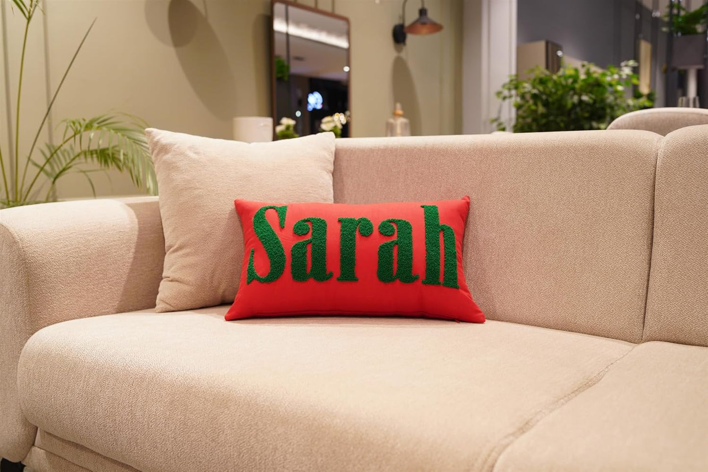 Custom Embroidered Name Lumbar Pillow, Personalized Monogrammed Names Linen Pillows for Sofa Bed, Customized 12''x20'' Farmhouse Linen Throw Pillow Cover Gifts for Women