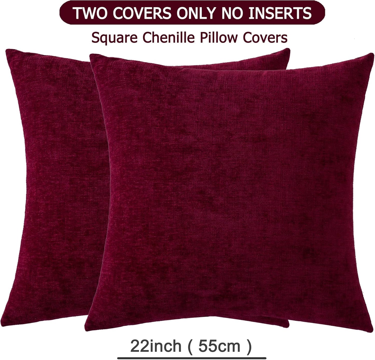 GAWAMAY Decorative Square Throw Pillow Covers 22"x22" Inch Set of 2, Super Soft Chenille Pillows Farmhouse Fall Pillowcase for Living Room Bedroom Sofa Couch Cushion Cover Burgundy Red 55x55cm