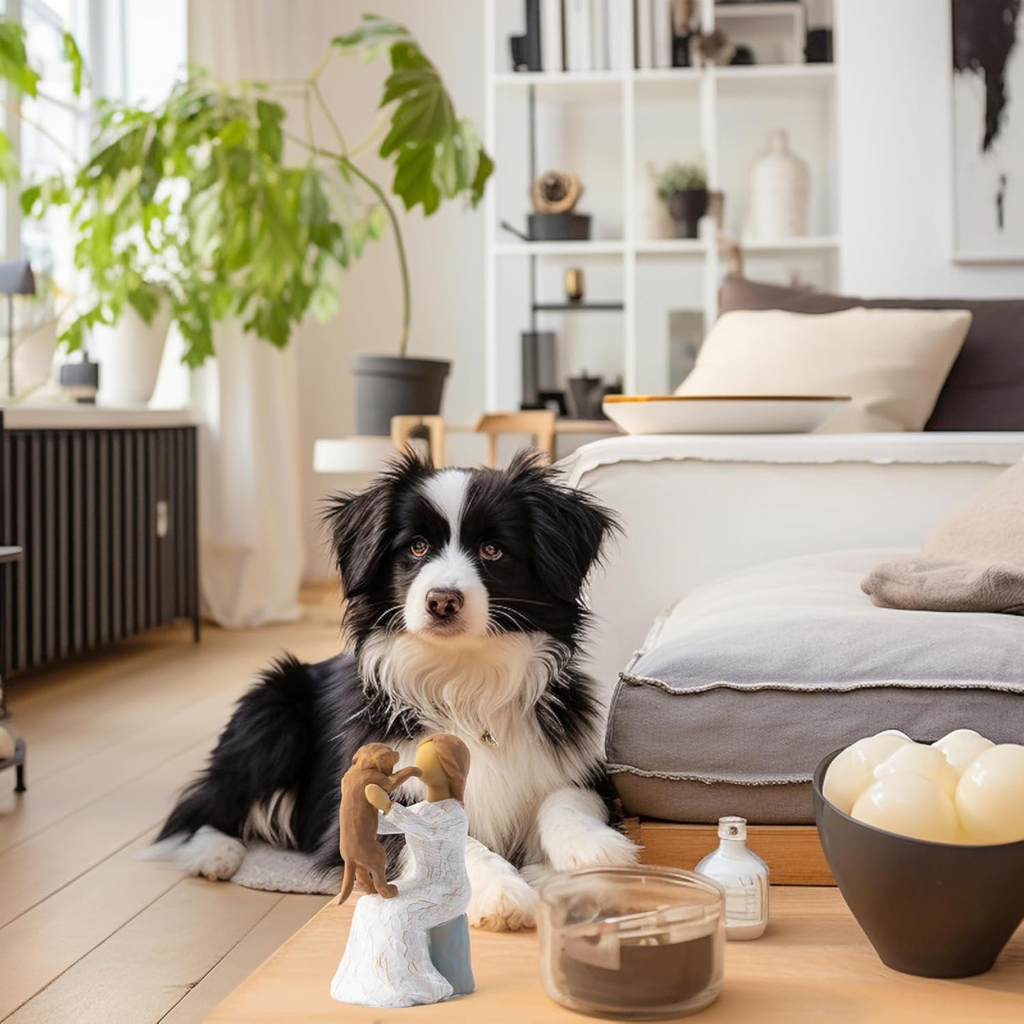 Love My Dog Figurines Statue - Dog with Angel Hand-Painted Sculpted Statue Table Topper Decor for Pet Lover Home Room Office Desktop Christmas Birthday Party Favor Housewarming Friendship Gift