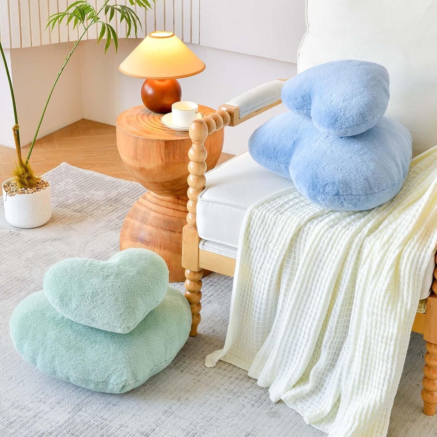 Dusty Blue Heart Pillows, Cute Heart Decorative Pillow, Heart Shaped Throw Pillows for Bed, Faux Rabbit Fur Plush Hoom Decor Pillow Cushion for Chair Sofa Living Room (Mini 12.9" x 9.8")