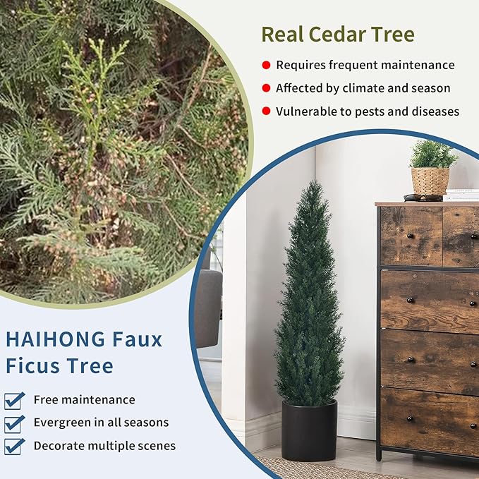 3ft Artificial Cedar Topiary Trees - Fake Boxwood Topiary Cypress Trees Potted Plants, Artificial Plants Shrubs for Home Indoor Outdoor Garden Porch Decor