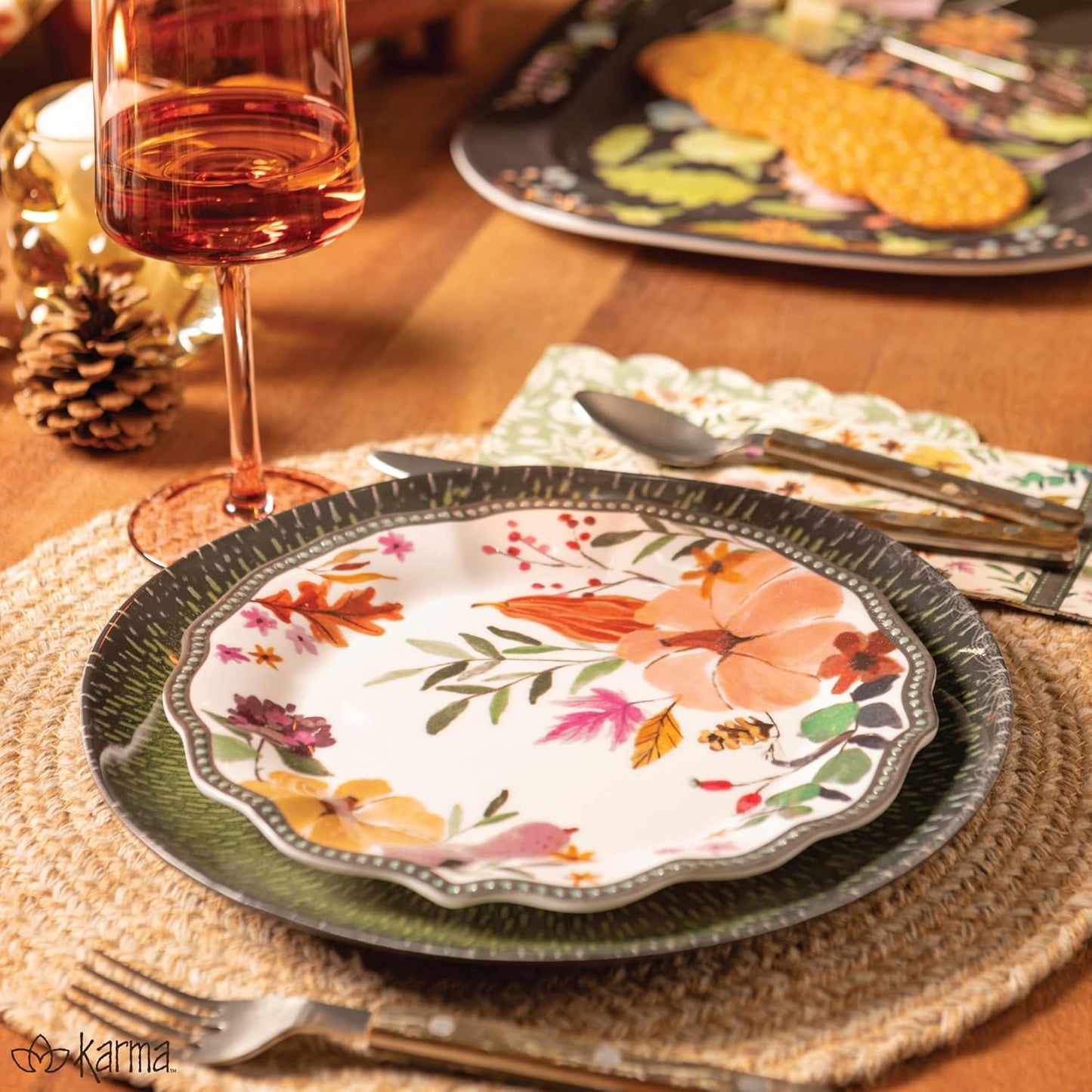 Karma, 10.75 inches Melamine Dinner Plates Set of 4, Reusable Dishwasher Safe Plates for Outdoor and Indoor, Nightingale