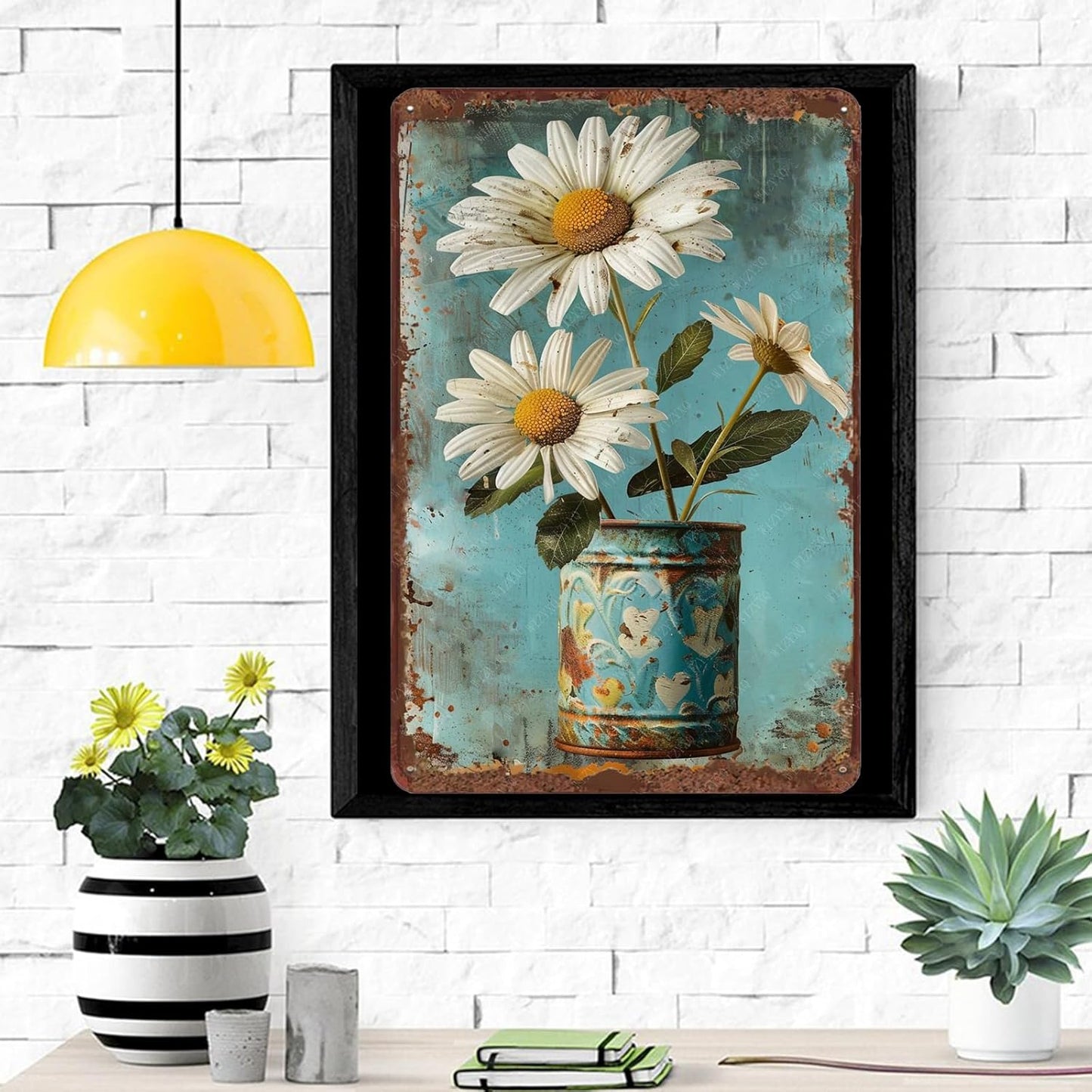 Metal Signs White Daisy Flower Vintage Metal Tin Sign for Home Office Kitchen Bar Cafe Garden Farmhouse Wall Decor 12x8 Inch