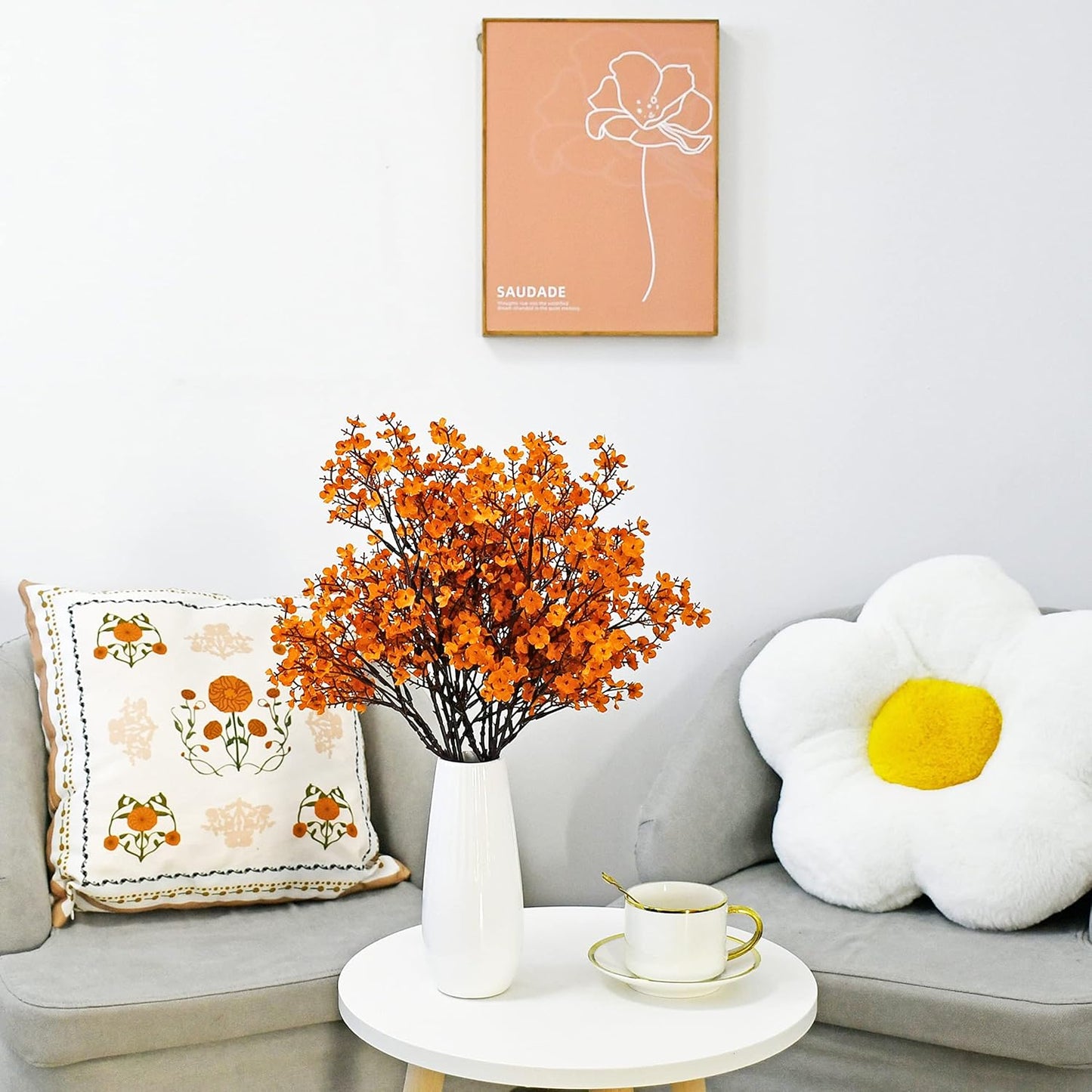 Mandy's Orange Artificial Baby’s Breath Flowers 6 Bundles Silk Gypsophila with Bendable Stems for Fall Centerpiece Wedding Decor and Table Arrangements